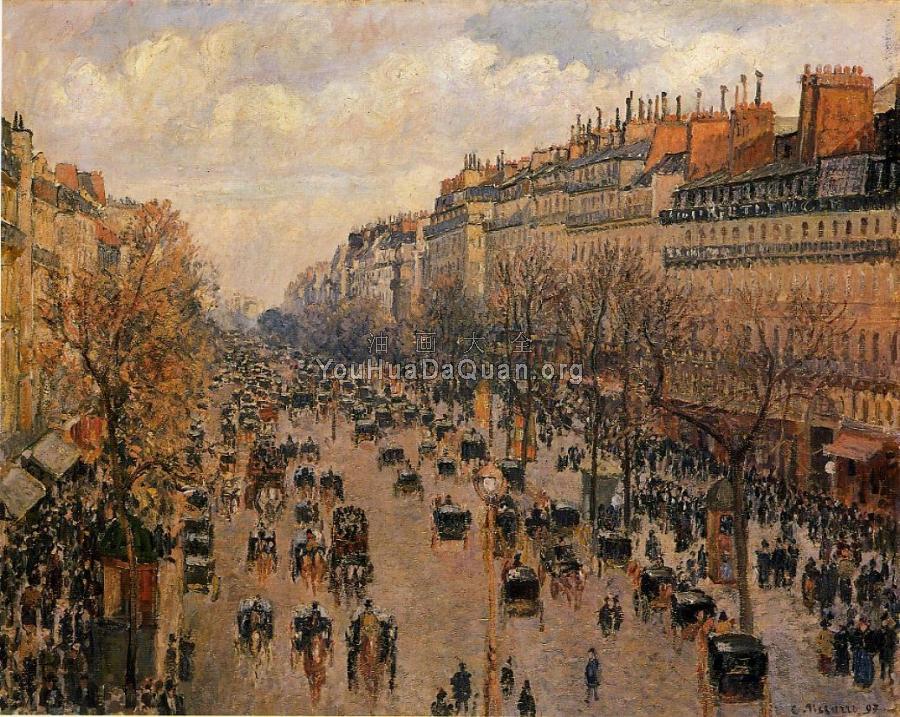 Boulevard Montmartre, Afternoon, Sunlight - 卡米耶·毕沙罗
